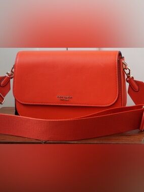 kate spade Buddie Smooth Leather Medium Satchel Magma Orange NWT